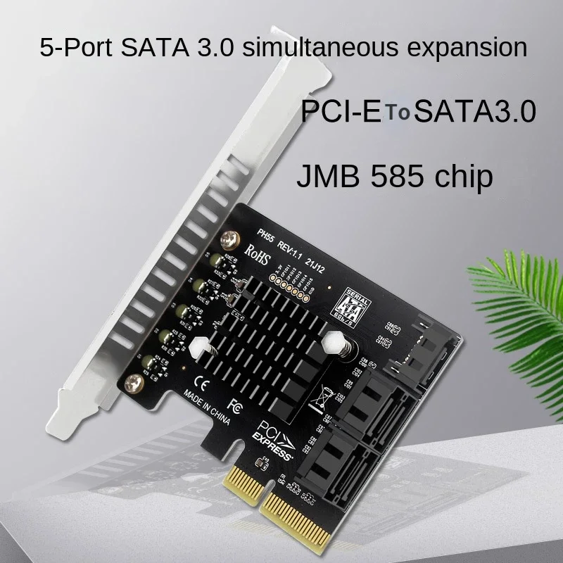 PCIe a 5 puertos SATA 3 III 3,0 6 Gbps SSD adaptador PCI-e 4x PCI Express X4 placa controladora tarjeta de expansión compatible con X8 X16 JMB585 - imagen 3