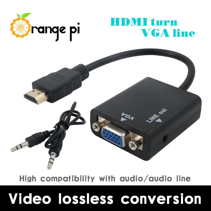 Cable naranja Pi HDMI a VGA de 17cm, línea de transmisión anti-interferencias, funciona con Monitor de hasta 720P
