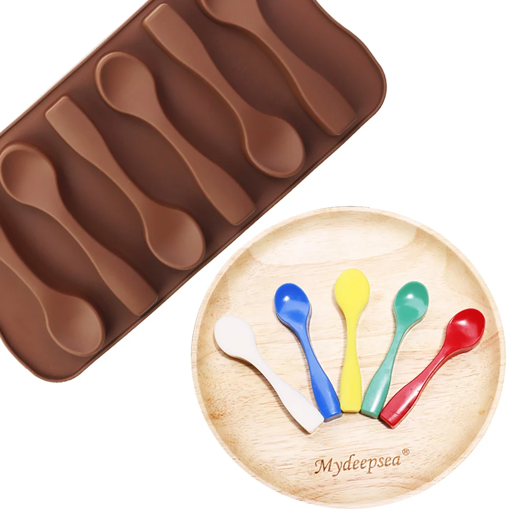 1 unidad 40G 6 agujeros forma de cuchara 3D Chocolate molde de silicona suave para DIY molde para dulces herramientas de decoración de pasteles fácil eliminación de película - imagen 5