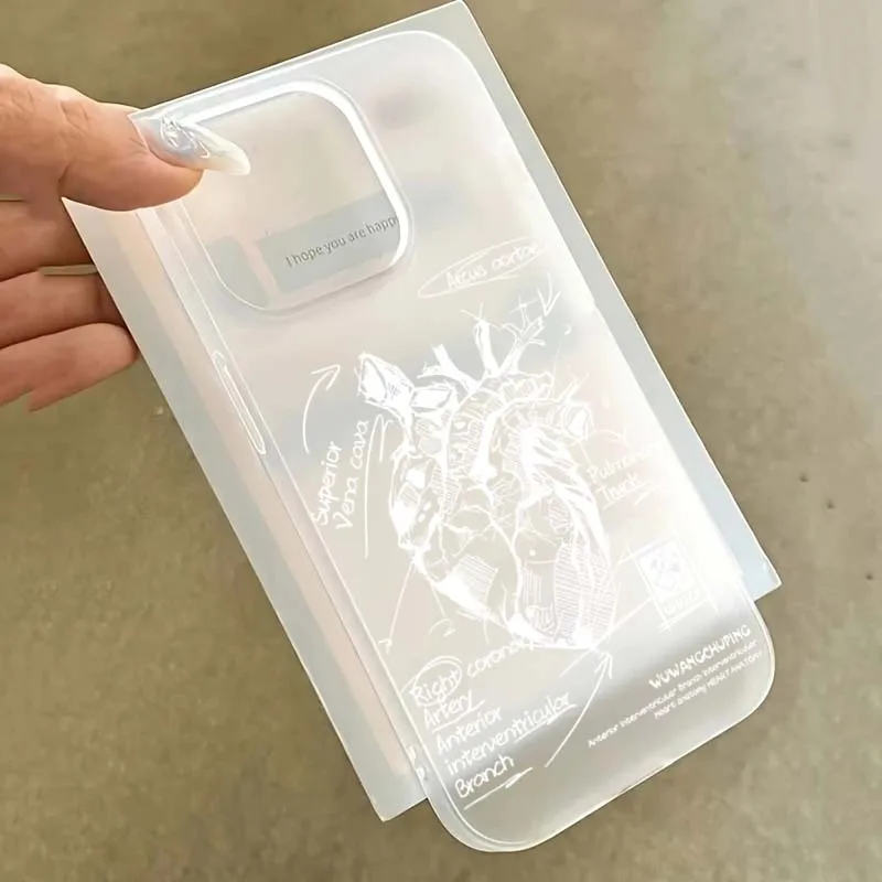 Funda de teléfono de diseño Simple esmerilado con gráfico de corazón blanco para iPhone 16 15 Pro Max 11 12 13 14 16 Pro XS XR 7 8 Plus cubierta a prueba de golpes - imagen 3