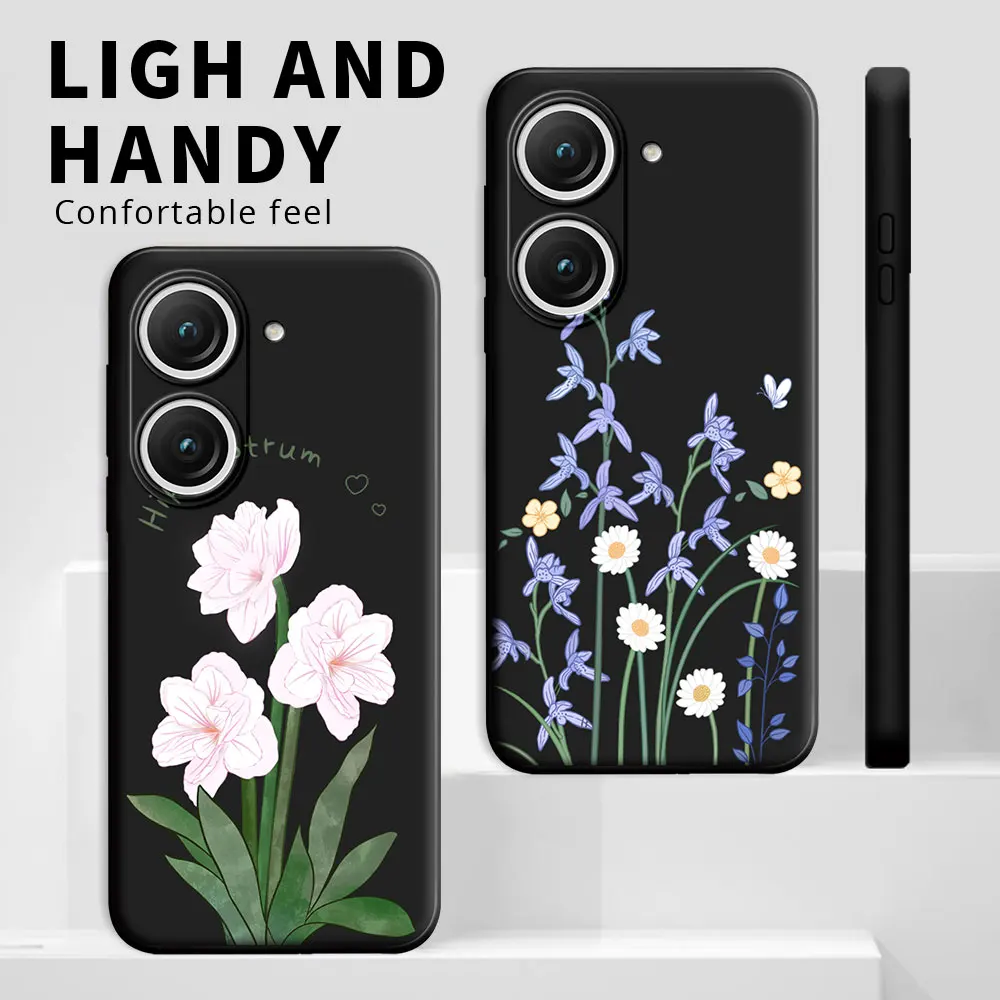 Funda de silicona para Asus Zenfone 9 (AI2202), carcasa trasera con dibujos animados de gato y flores, a prueba de golpes, suave, para Zenfone 10 (AI2302) - imagen 2