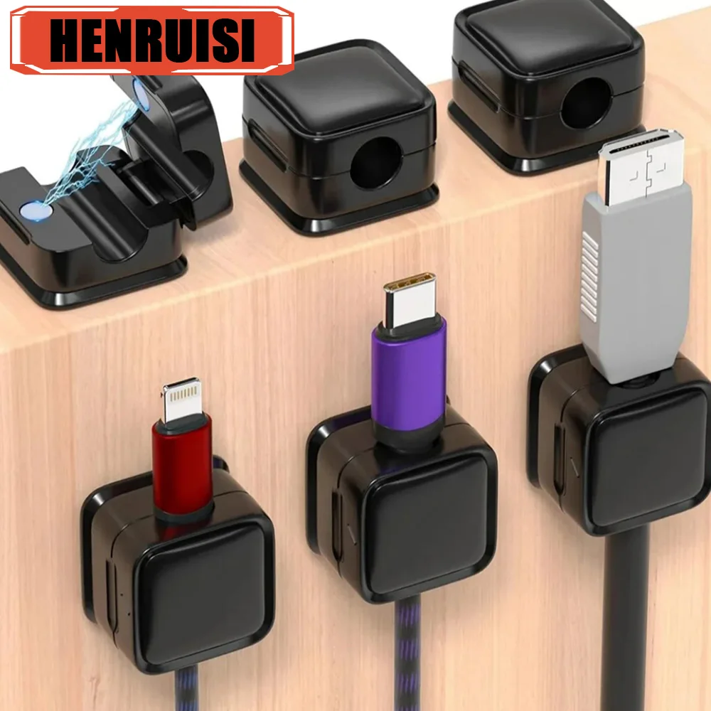 Soporte organizador de cables, Cable magnético, soporte de Cable ajustable suave debajo del escritorio, gestión de cables, Clips para coche, 1/3/6 Uds. - imagen 2