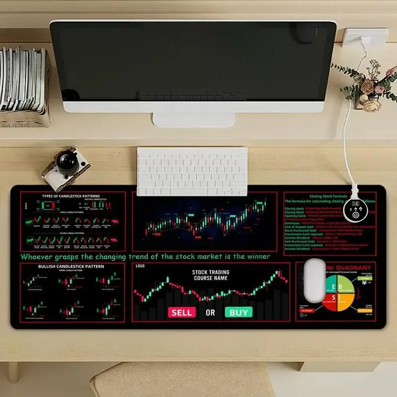 Alfombrilla de ratón Forex con patrón de tabla de mercado de valores, teclado de mesa con borde de bloqueo, alfombrilla antideslizante para escritorio, cojín de 800x300mm - imagen 4
