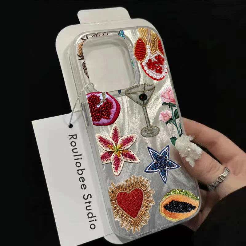 Funda de teléfono con diseño de flores y estrellas de Granada y corazón con cuentas únicas para iPhone 17 16 15 14 Pro Max 13 12 11 XS XR 7 8 Plus 16e - imagen 2