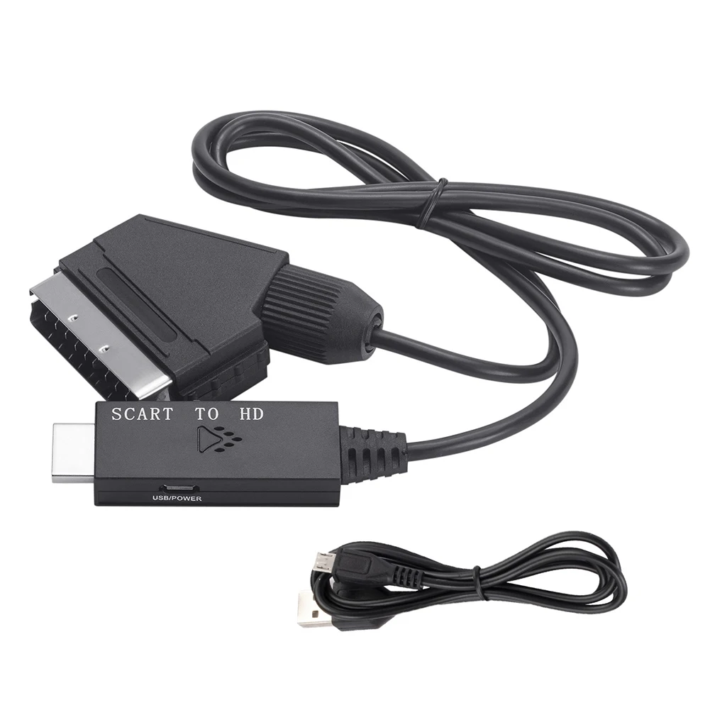 Adaptador convertidor de vídeo de 1m, convertidor de vídeo 1080P compatible con Scart a HDMI, Cable Micro USB de 5V CC, accesorios para decodificador