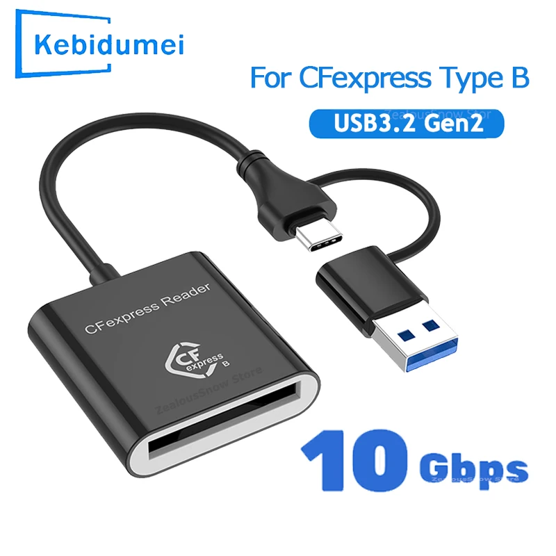 Lector de tarjetas CFexpress tipo B, adaptador USB3.2 Gen2 de 10Gbps, lector de tarjetas portátil tipo A-C CF Express B para Windows XP MAC OS para SLR