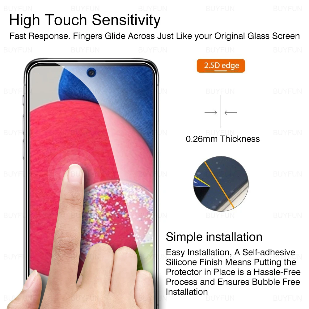 Protector de pantalla de vidrio templado para móvil, película protectora de cobertura completa para Samsung Galaxy A52, A52s, A53, 5G, M52, 5G, a 53, 2022, 9H, 4 unidades - imagen 2