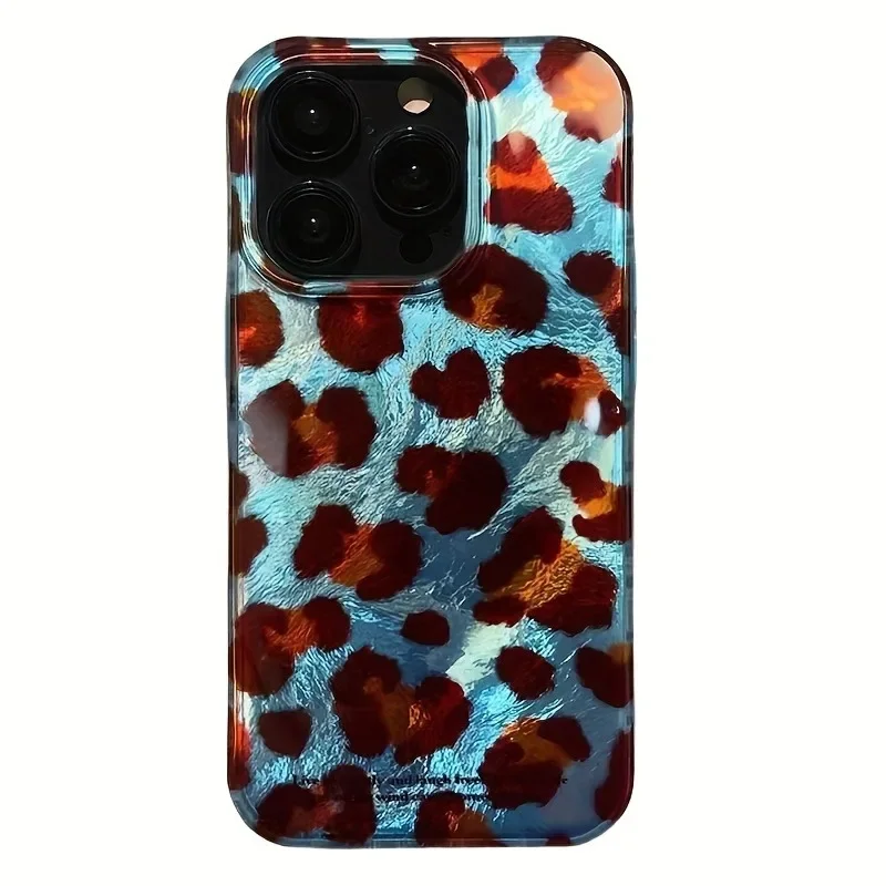 Fondo azul funda de teléfono con estampado de leopardo marrón para iPhone 16 15 14 13 12 11 Pro Max XS X XR 7 8 Plus SE 2022 cubierta de parachoques transparente - imagen 5