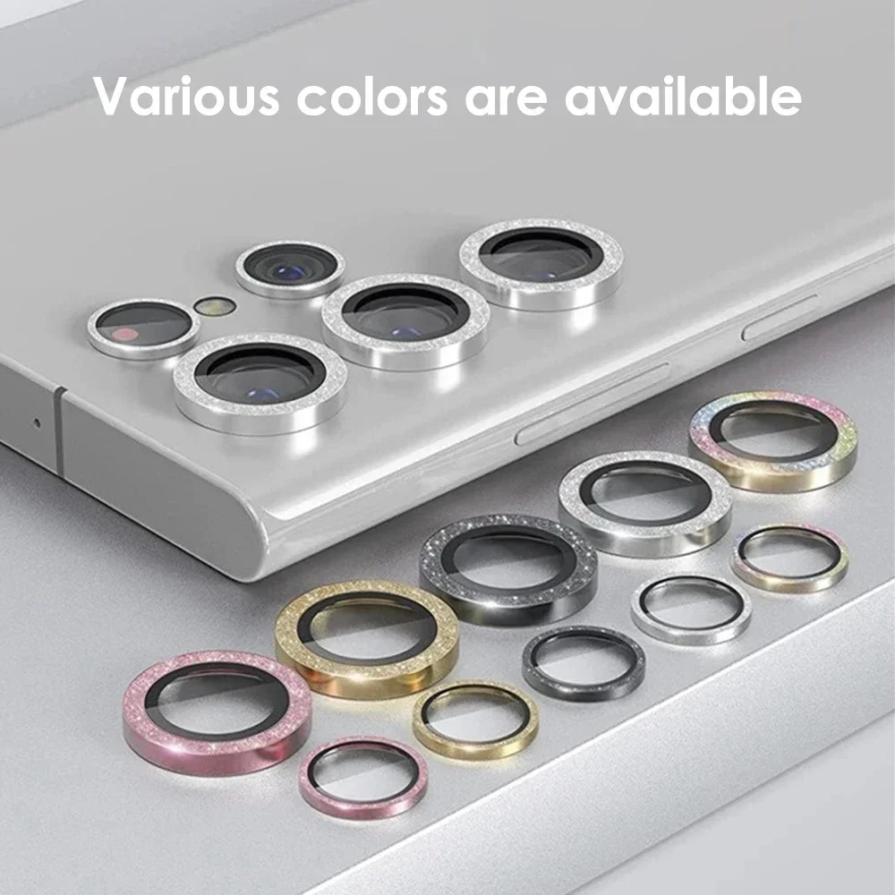 Para Samsung S25 Ultra S23 S22 S24 Ultra Protector de lente de cámara brillo Bling anillo de aleación de aluminio Individual con tablero de alineación - imagen 3