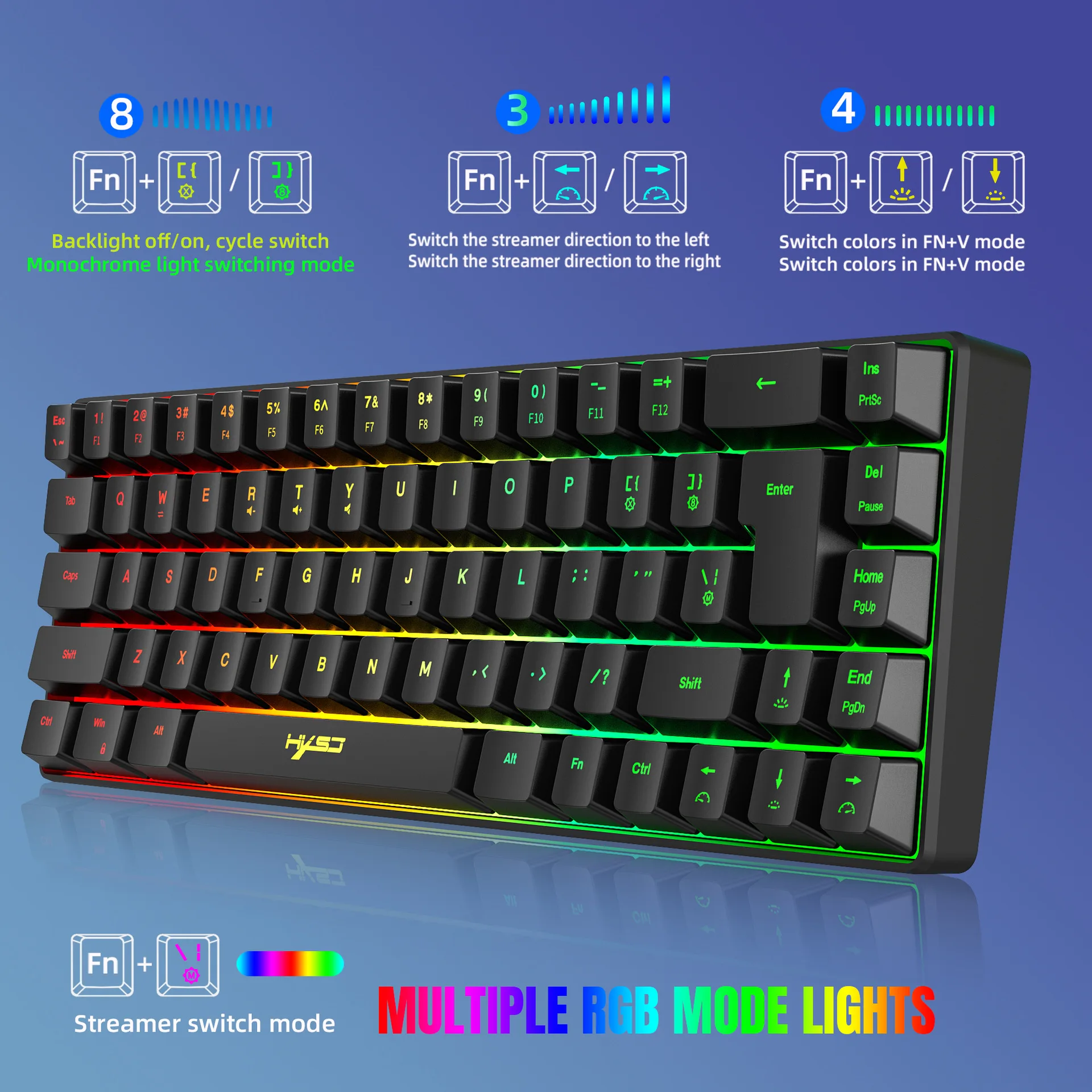 Teclados con cable portátil 68 teclas teclado gamer película gaming 60% teclado ABS material RGB retroiluminado PC USB teclado blanco - imagen 3