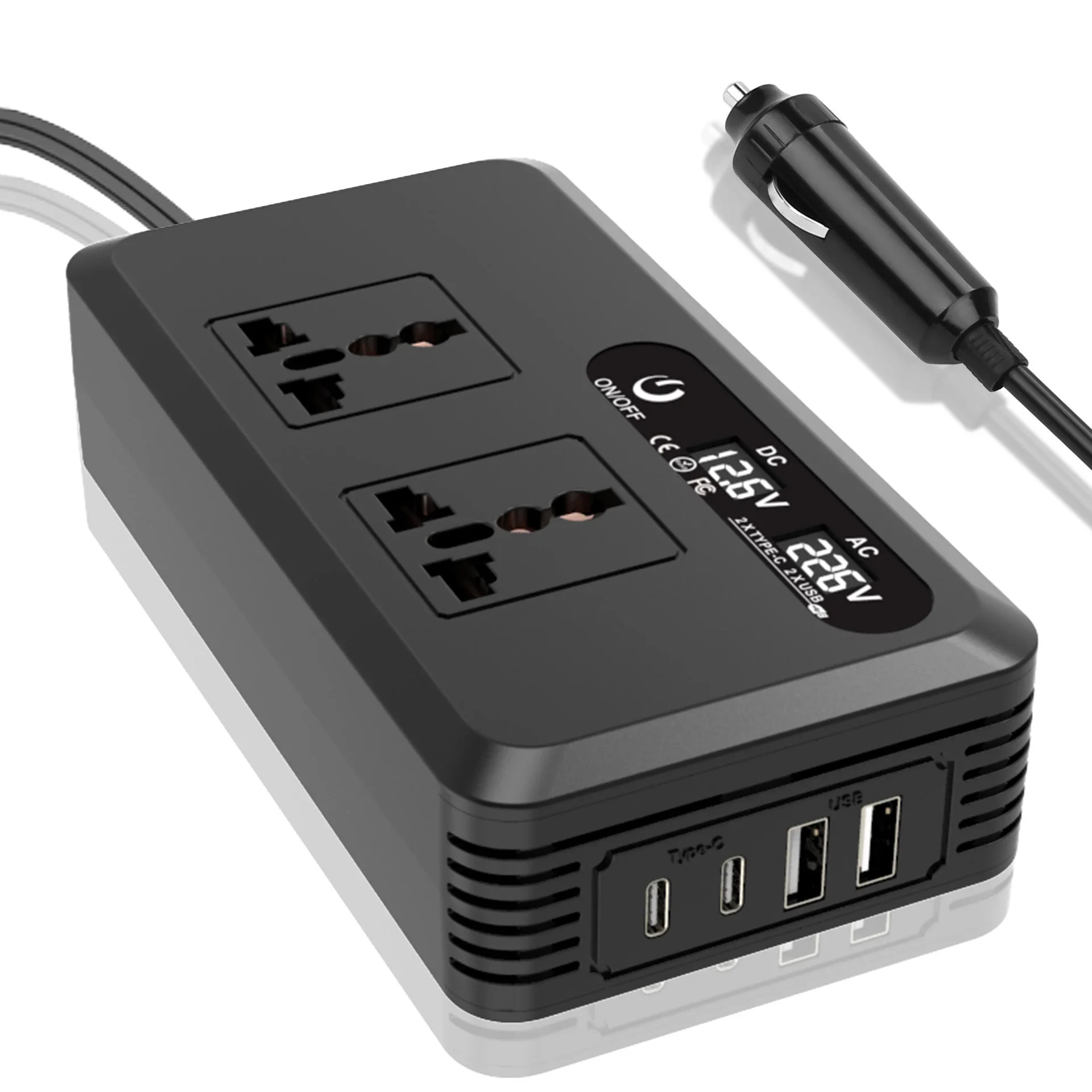 Inversor portátil para coche, transformador de voltaje USB montado, potencia de 200W, CC de 12V a CA, 110V/220V, Clip de batería USB de conversión - imagen 2