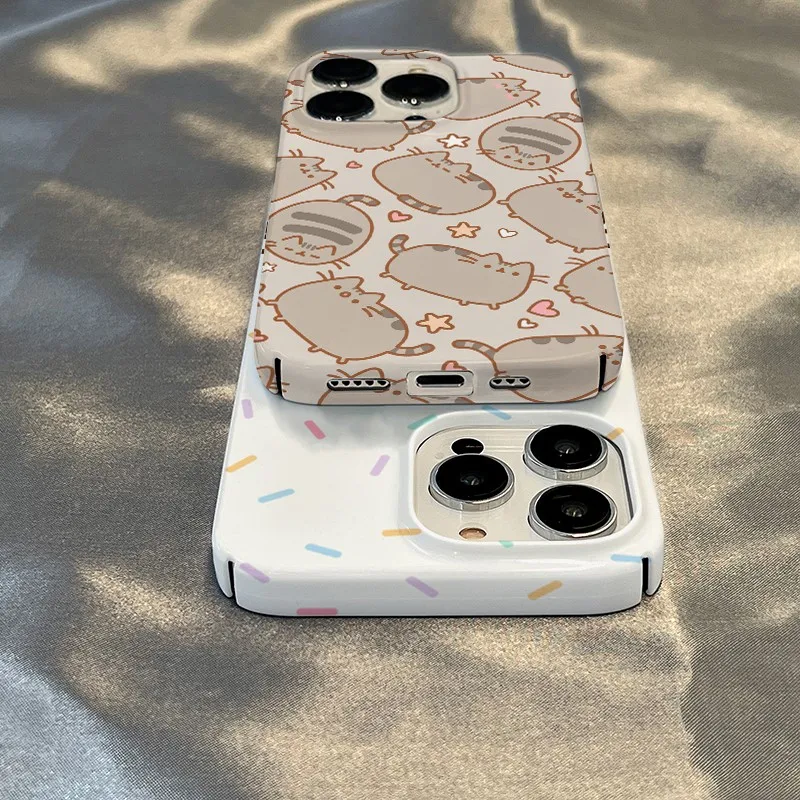 Donuts de dibujos animados Pusheen Cat funda de teléfono para iPhone 16 15 14 13 12 11 Pro Max XS XR XSMax 6 7 8 Plus cubierta dura HD brillante para PC - imagen 4