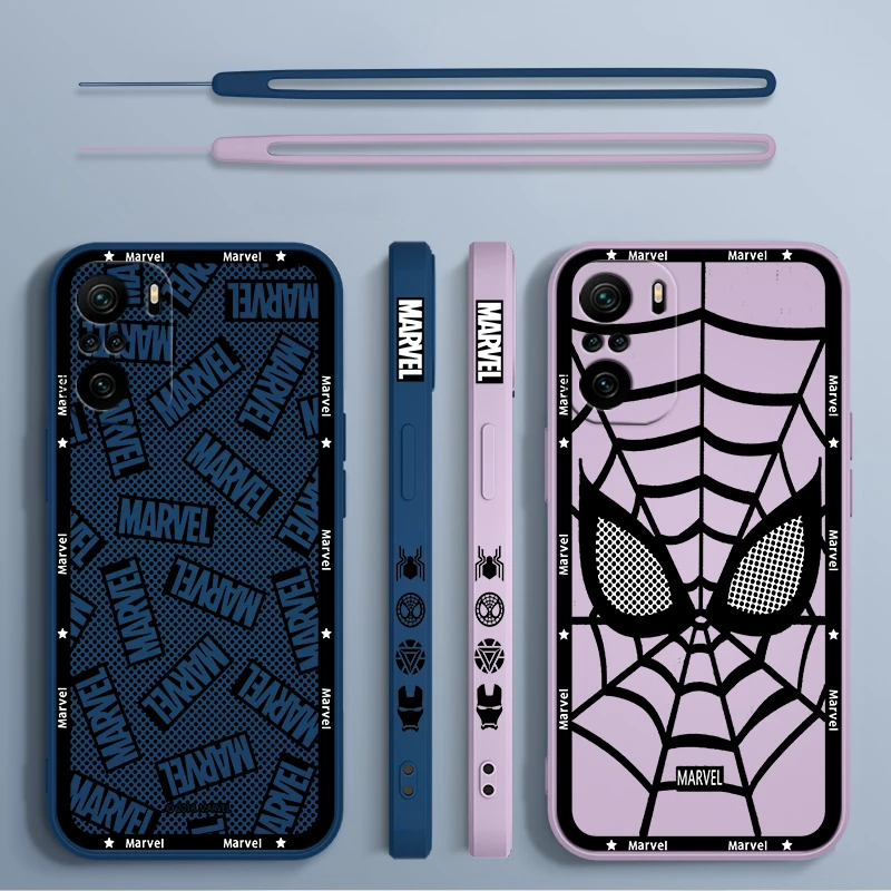 Marvel Spiderman Mask Logo para Xiaomi Redmi Note 13 12 12Pro 11 11S 11T 10S 10 Pro Plus 5G Liquid Left Rope Phone Case - imagen 2