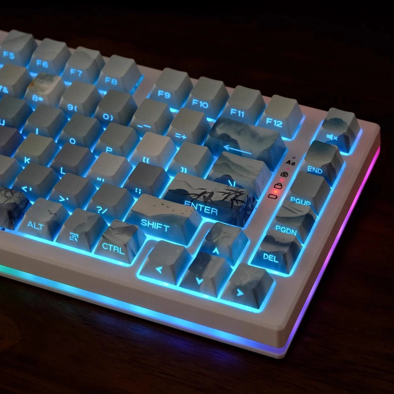 Juego de teclas originales Lake Mountain View, 130 teclas, sublimación de tinte PBT, perfil de cereza, teclas grabadas laterales para teclado mecánico - imagen 5