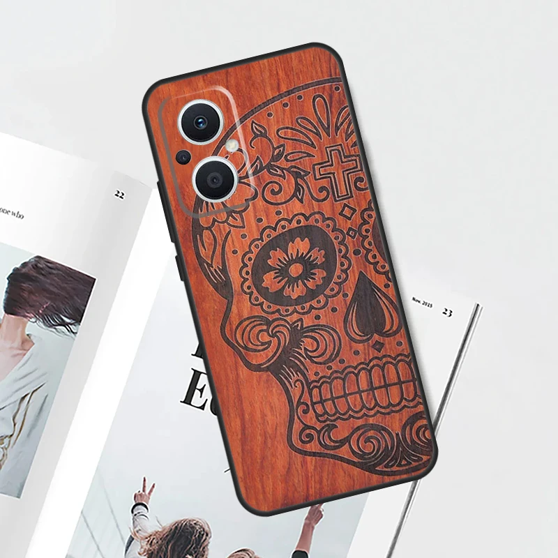 Funda con estampado de calavera y patrón de madera de bambú para OPPO Reno 8T 4Z 5Z 4 5 6 7 8 Lite 10 Pro OPPO Find X6 Pro X2 X5 Lite X3 Neo - imagen 2