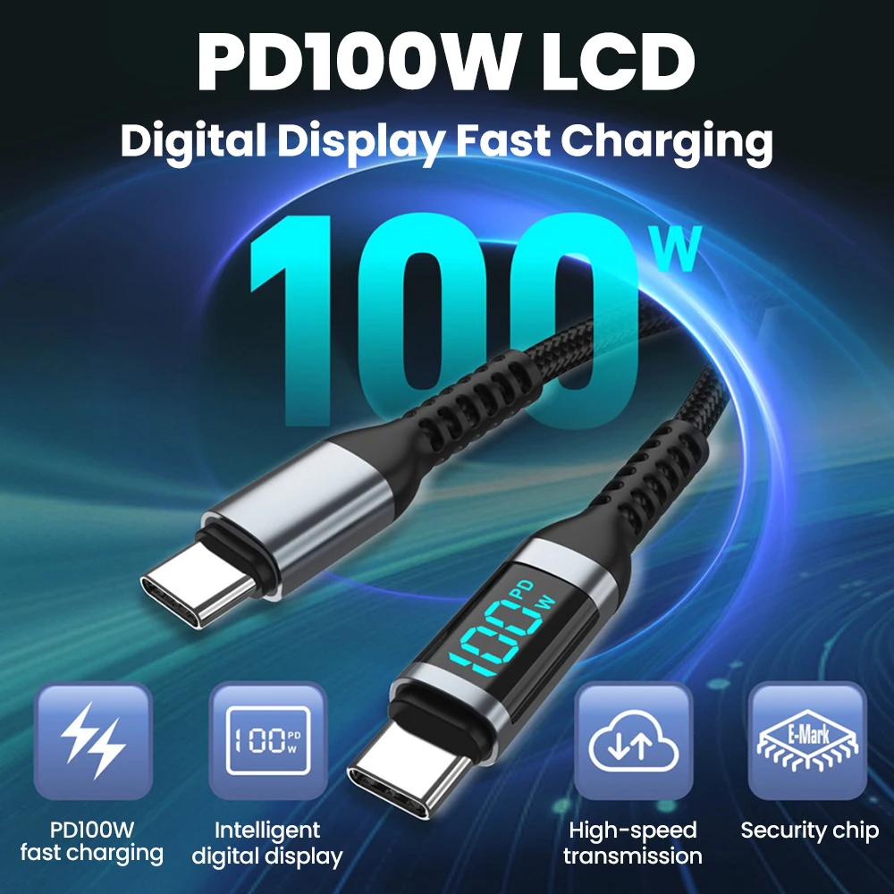 PD100W pantalla Digital LCD Cable de carga rápida transferencia de alta velocidad tipo C a Cable tipo C para iphone 15 Samsung Xiaomi OPPO - imagen 2