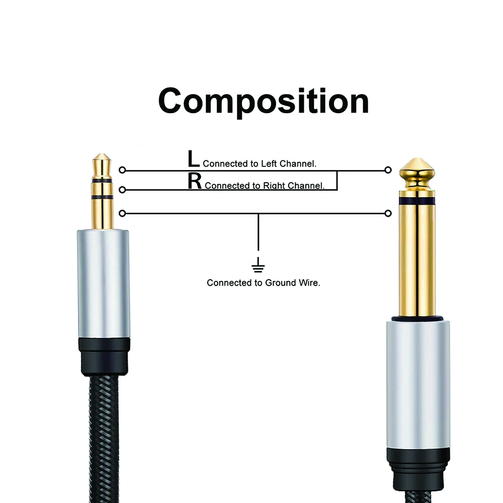 Adaptador auxiliar TRS de 1,5 M, 6,35mm, 1/4 TS a 3,5mm, 1/8, Cable de Audio para altavoz de una sola pista, Cable de conexión Mono a estéreo para mezclador de guitarra y PC - imagen 4