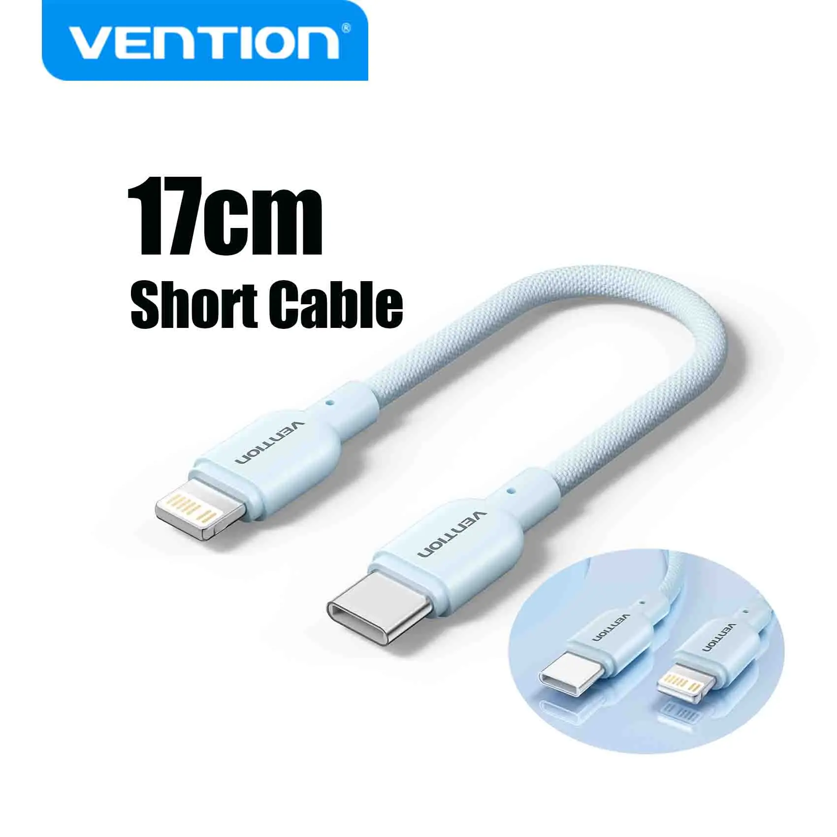 Vention Cable USB tipo C corto de 17cm 3A 27W Cable Lightning para iPhone 14 13 12 Cable de banco de energía Cable de datos de carga rápida