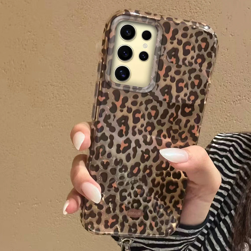  ﻿ Funda de teléfono coreana con estampado de leopardo y oro ámbar para mujer y niña, funda Ultra de silicona para Samsung Galaxy S25 S24 S23 S22 S21 S20 FE Plus - imagen 2