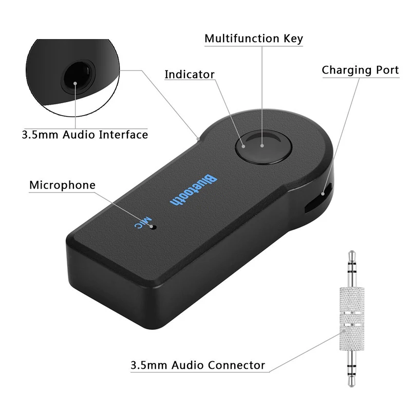 Adaptador receptor y transmisor inalámbrico Bluetooth 5,0, conector de 3,5mm para música de coche, Audio Aux A2dp, receptor de auriculares manos libres, 2 en 1 - imagen 4