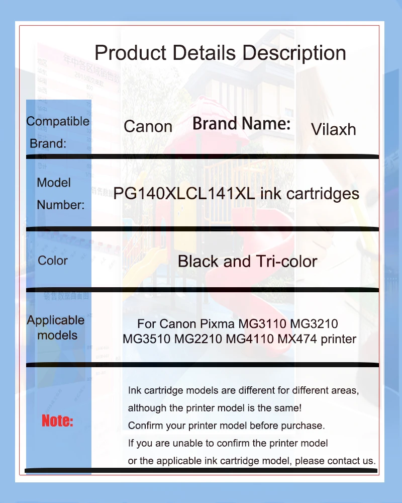 Vilaxh-cartucho de tinta pg140 cl141 para impresora, Compatible con Canon Pixma MG3110 MG3210 MG3510 MG2210 MG4110 MX474, 140 - imagen 2