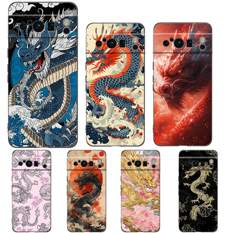 Funda de silicona suave a prueba de golpes para Google Pixel, carcasa negra de TPU, Color ilusorio, dragón chino, 8, 7, 6 Pro, 8A, 6A, 7A, 5G