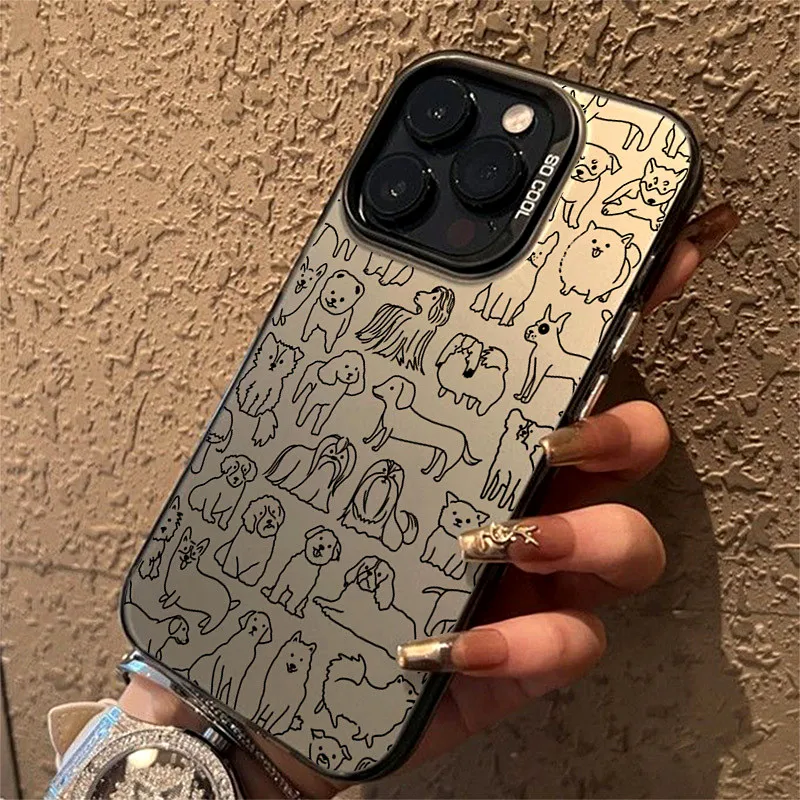 Funda de teléfono divertida con Graffiti Dogs para iPhone, 15, 16 Pro Max, 14, 13, 12, 11, X, XS, XR, 7, 8 Plus, SE, 2, 3, electroplaca, Plata IMD, Linda cubierta