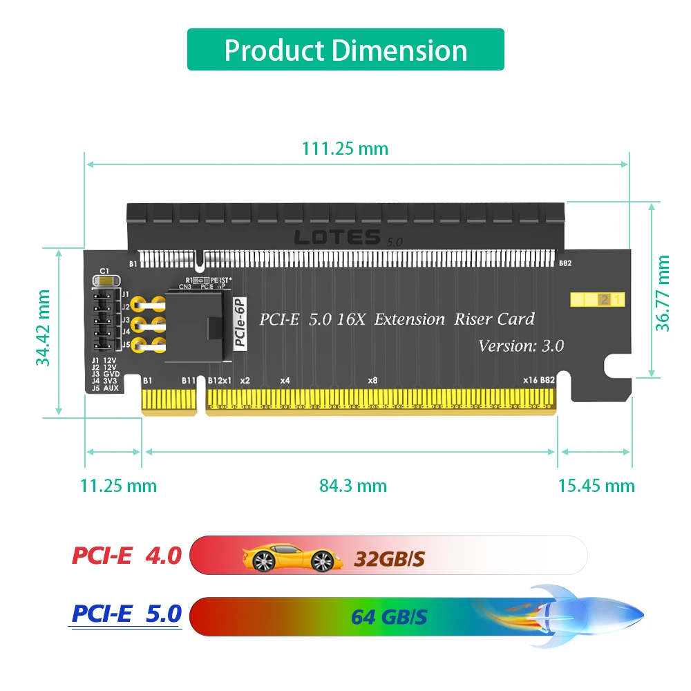 Adaptador PCI-E 5,0 16X a X16 de 180 grados Compatible con convertidores PCI-e 4,0 y 3,0 con conector PWR ATX de 6 pines para tarjetas GPU - imagen 4