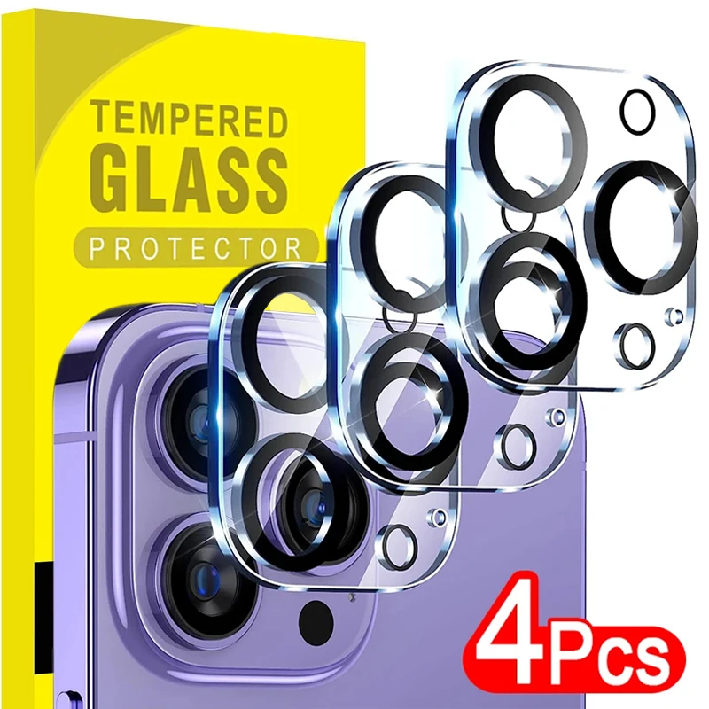 1-4 Uds para IPhone 15 14 13 Pro Max Plus 13Mini cámara trasera cubierta completa lente trasera de vidrio templado películas protectoras de pantalla transparentes HD