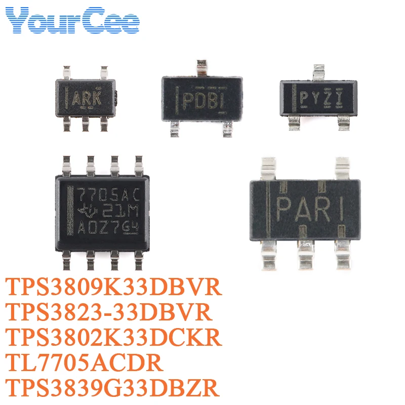 5 uds TPS3823-33DBVR TPS3823 SOT23-5 TPS3839G33DBZR TPS3809K33DBVR fuente de alimentación Monitor de voltaje IC Chip TL7705ACDR TPS3802K33DCK