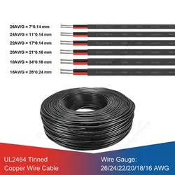 Cable eléctrico de 2 pines para lámpara de bicicleta, cable de Audio electrónico revestido de PVC a prueba de calor, tira LED, 5-100m, 26/24/22/20/18/16AWG, UL2464