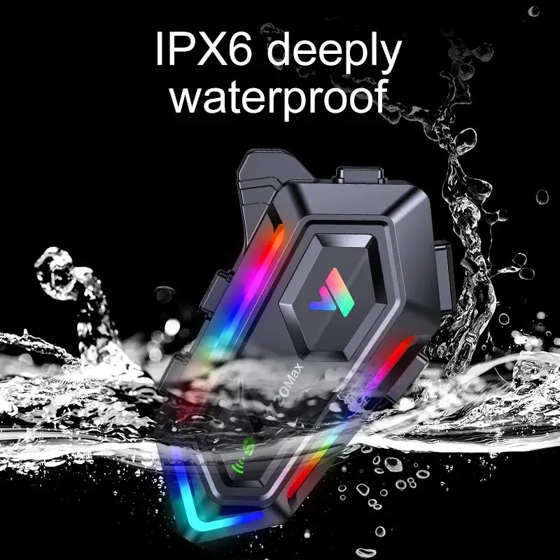 Y20 MAX-intercomunicador con Bluetooth para casco de motocicleta, intercomunicador con luz RGB colorida, efecto mezclador V5.3, batería de 1000mAh, resistente al agua IPX6 - imagen 5