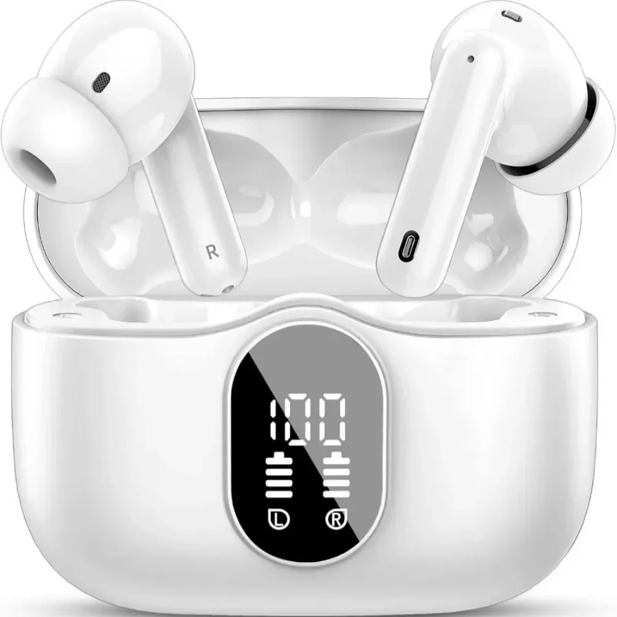 Auriculares Bluetooth 5,3, micrófono con cancelación de ruido, pantalla LED IP7, resistente al agua, 36H de reproducción para teléfono, tableta, portátil, gimnasio