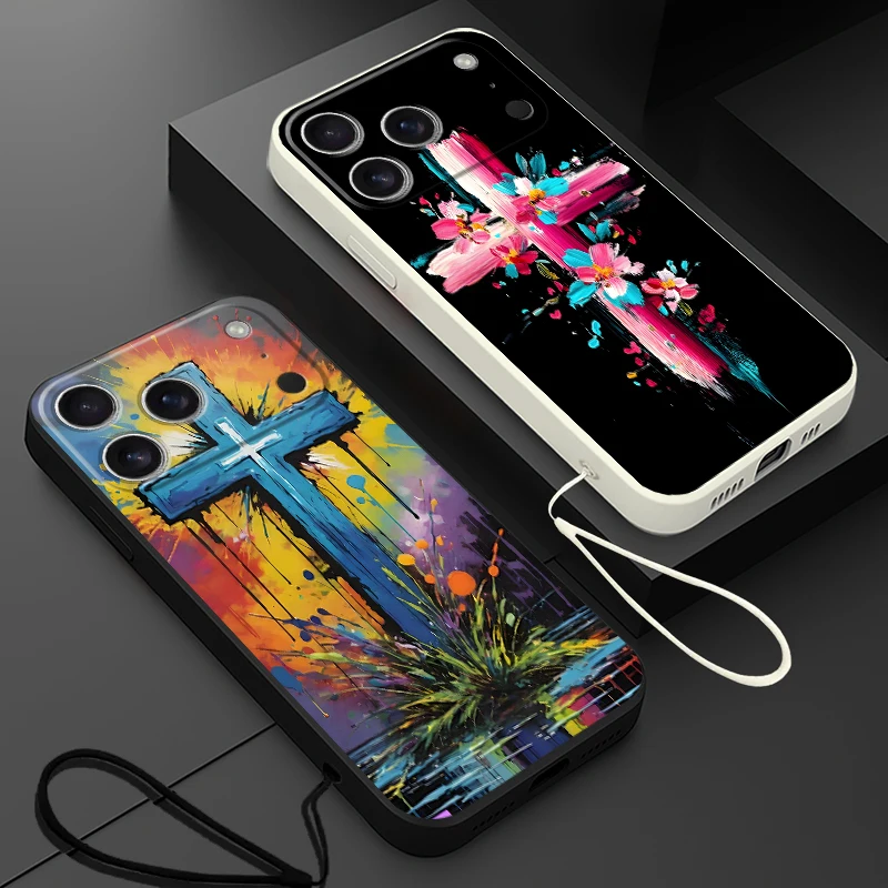 Funda de teléfono para Apple iPhone XR XS 16 14 15 Plus 16e 17 Air 11 12 13 Pro Max 7 8 cubierta suave Cruz colorida
