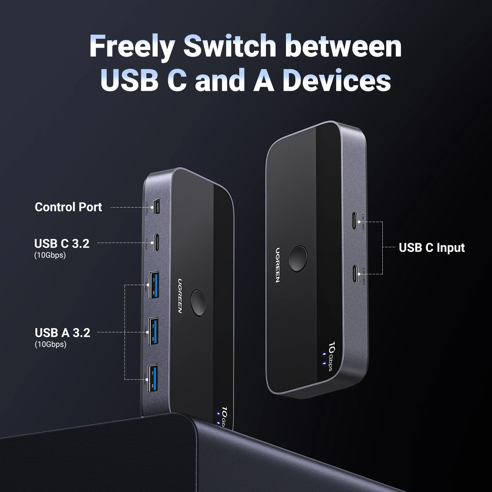 Conmutador USB-C UGREEN 10Gbps 2 Puertos 4 Dispositivos - imagen 3