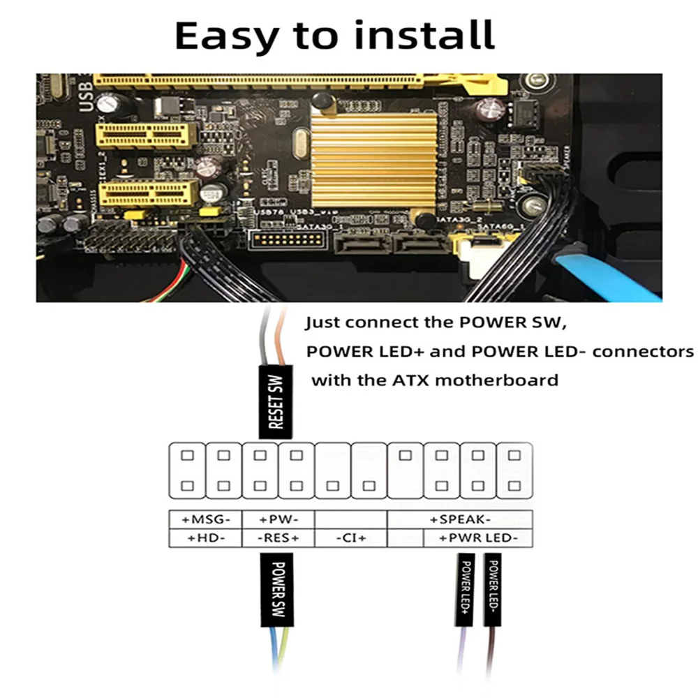 Interruptor de alimentación de PC externo, placa base de PC, arranque externo, USB 2,0, botón de encendido/apagado, Cable de extensión de 1,7 M, interruptor de inicio de reinicio - imagen 2