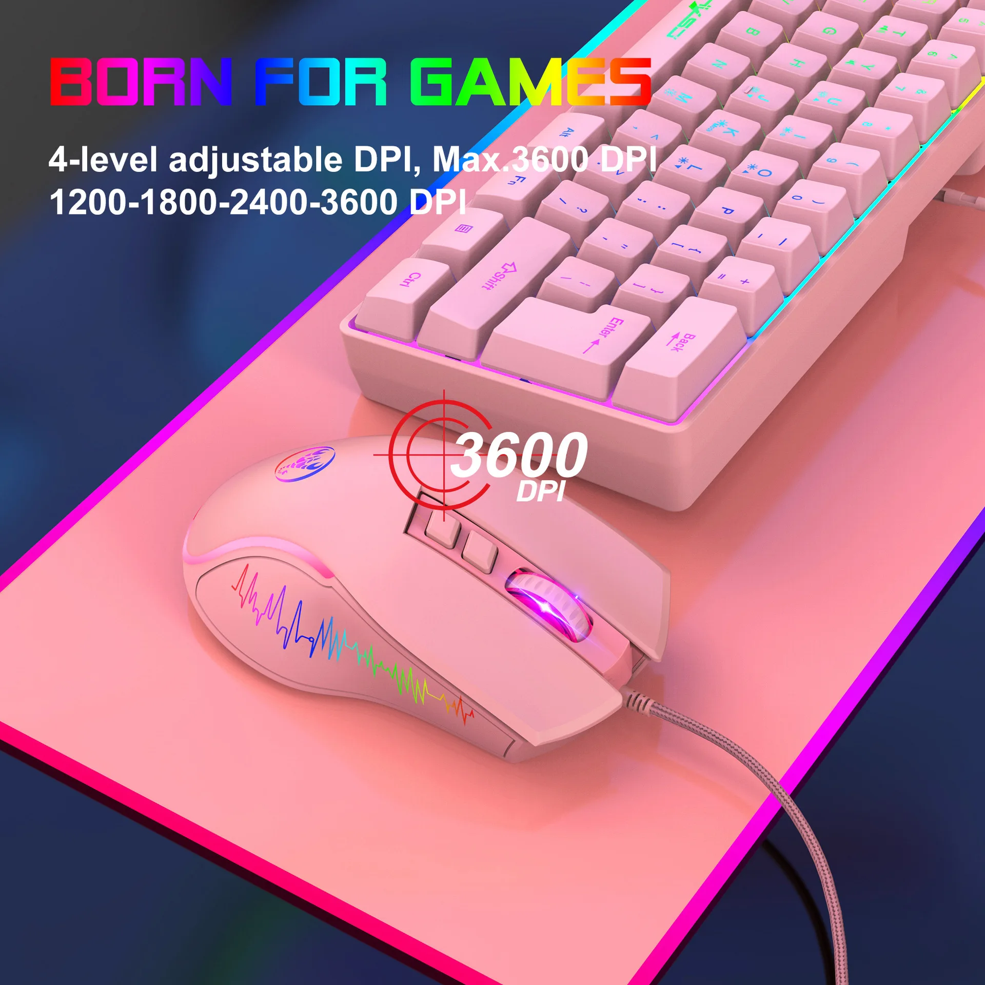 Nueva membrana de teclado con cable, juego de teclado y ratón para jugadores de 61 teclas, teclado retroiluminado RGB, teclados de ratón para juegos luminosos coloridos de 6 teclas - imagen 3