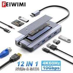 Hub USB-C con Bahía SSD M.2 NVMe, HDMI 4K, Ethernet y Carga 100W