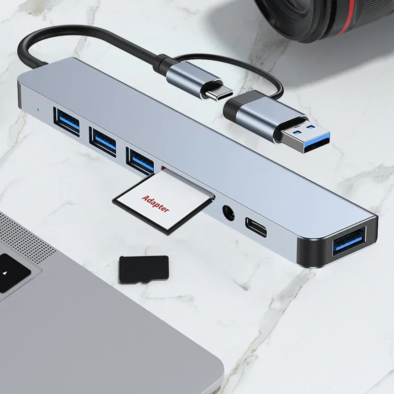8 en 2 USB HUB 3,0 USB C HUB estación de acoplamiento 5Gbps transmisión de alta velocidad USB divisor tipo C a USB OTG adaptador para Macbook Pro - imagen 4