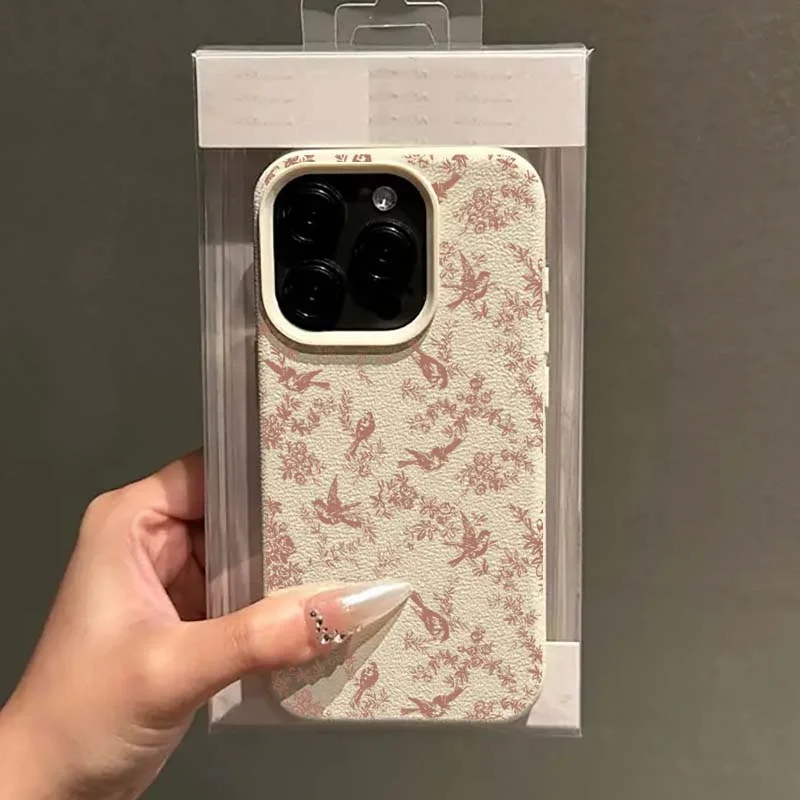 Funda para iPhone 11 12 13 14 15 16 Pro Plus X XR XS Max 16E Rosa pájaros patrón Floral elegante TPU a prueba de golpes suave TPU Funda - imagen 4