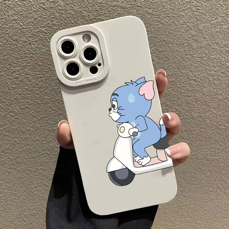 Tom y Jerry pareja Angry Cycle funda de teléfono para iPhone 16 11 12 13 14 15 Pro Max Mini Plus XS X XR Max 7 8 SE2020 funda de silicona - imagen 4