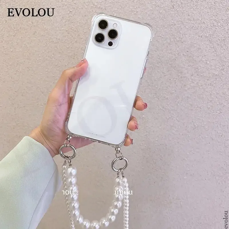 Para Honor Magic 8 Pro Magic8 Lite funda con cadena de perlas cordón cruzado collar funda de teléfono para Honor Magic 8 funda suave a prueba de golpes - imagen 4