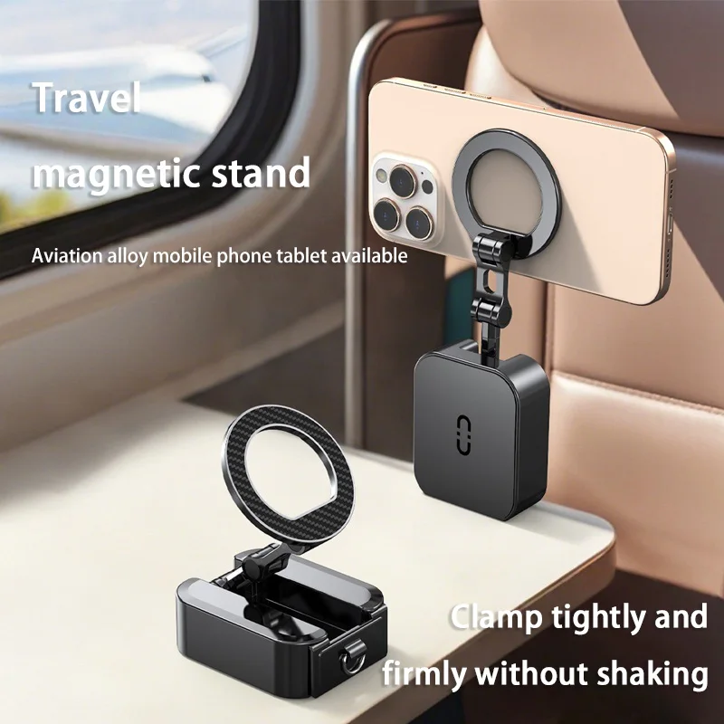 Soporte de teléfono magnético multifuncional de escritorio portátil para viaje, hogar, avión, fuerte adsorción sin sacudidas, 2025