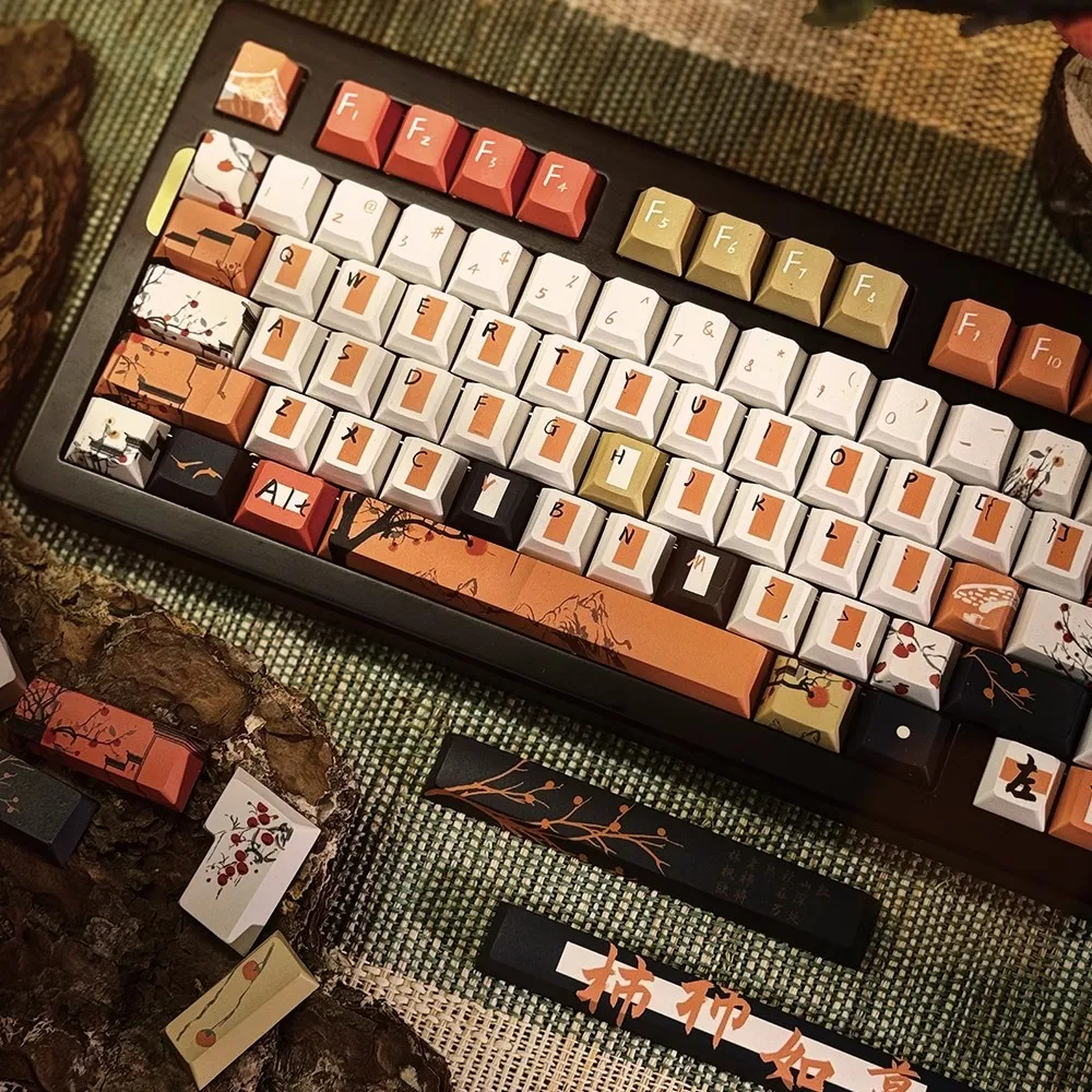 Teclas rojas de Persimmon para teclado de juegos mecánicos, 142 teclas, perfil de cereza, sublimación de tinte PBT original para MX Switch - imagen 5