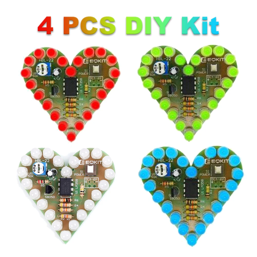 4 Uds diymore Kit de bricolaje de luz intermitente LED en forma de corazón con PCB DC 4-6V 4 colores disponibles para Kit de soldadura Kit de aprendizaje de práctica - imagen 2