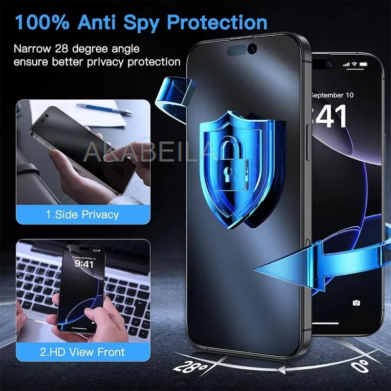 3 uds Protector de pantalla mate de privacidad fácil de instalar para iPhone 13 16 17 Pro Max 11 15 14 Plus 16e 12 XR X Air Anti espía de vidrio - imagen 2