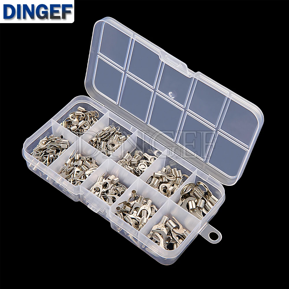 Kit de conectores de terminales de engarzado de alambre de cobre no aislados, anillo y horquilla en forma de U, terminales desnudos prensados en frío, 320 Uds. - imagen 4