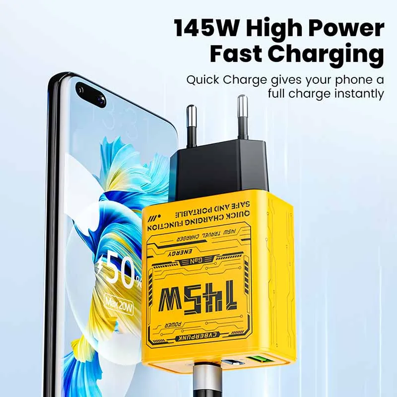 Cargador de carga rápida USB C de 3 puertos, cargadores PD USB GaN de 145W para iPhone 15 Pro QC 3,0, adaptador de cargador para Samsung, Xiaomi y Huawei - imagen 5