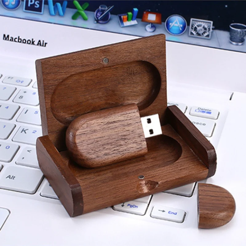 Unidad flash USB2.0 ovalada de madera con logotipo de grabado láser personalizado, 4GB, 8GB, 16GB, 32GB, 64GB, 128GB y caja de regalo de madera - imagen 3