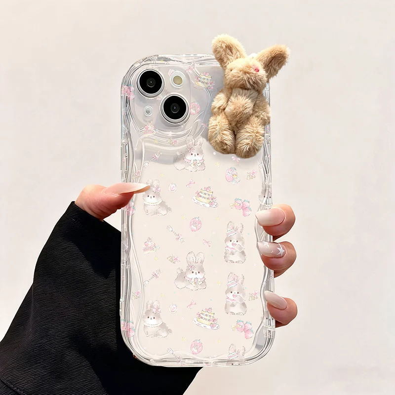 Funda con patrón de conejo para iPhone 12 11 Pro Max 8 7 6 6s Plus XS Max XR X SE 2020 13 12 Mini 3D Girl Rose Lotus Leaves Cover - imagen 4